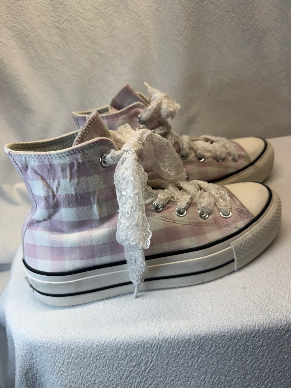 Converse Chuck Taylor All Star Lift Platform High Pink & White Gingham Sneakers - Picture 2 of 8